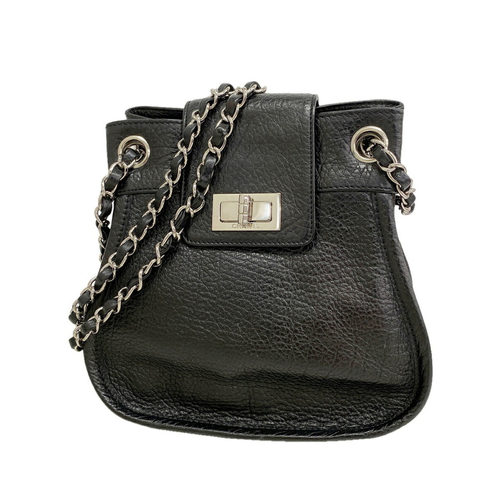 Chanel Shoulder Bag 2.55 Chain Leather Black Women's